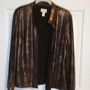 Chico's Leather Look Shimmering Brown Blazer Sz 2 (12-14)